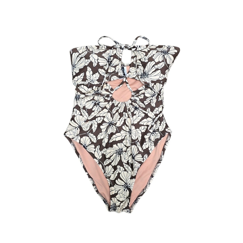 J.Crew Womens Floral Cutout One Piece Swimsuit Brown Cream CA873 Size 12 NEW